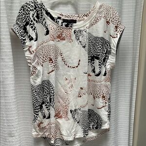 Jane and Delancey White Leopard Print Short Sleeve Tee with Black & Brown Spots